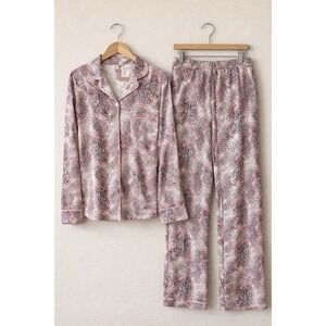 SKIMS Pink Animal Print Pajama Set NWT Button Down Long Sleeve Lounge Set Large